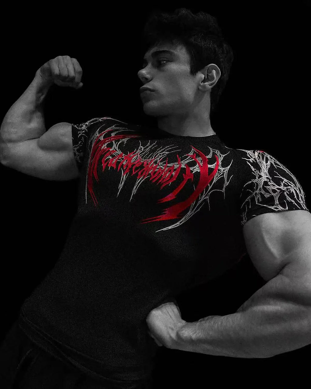GYM T-shirt Men's Dark Gothic Print Muscle Tee  High Elasticity And Quick Drying Exercise For Bodybuilding Training 2026 Summer