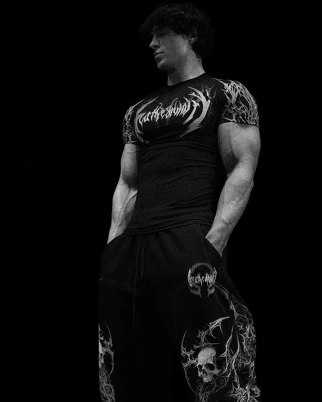 GYM T-shirt Men's Dark Gothic Print Muscle Tee  High Elasticity And Quick Drying Exercise For Bodybuilding Training 2026 Summer