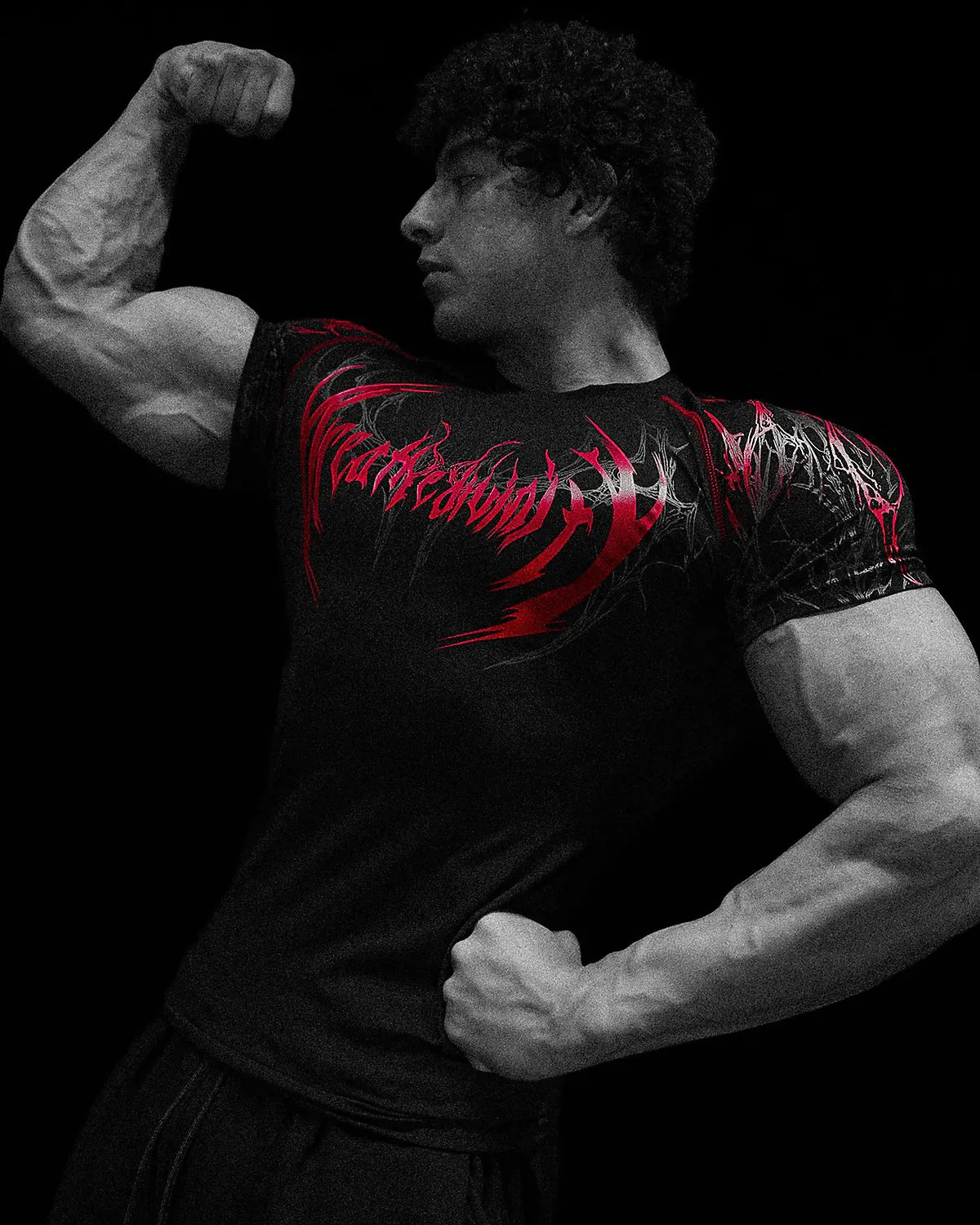 GYM T-shirt Men's Dark Gothic Print Muscle Tee  High Elasticity And Quick Drying Exercise For Bodybuilding Training 2026 Summer