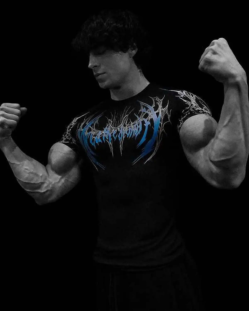GYM T-shirt Men's Dark Gothic Print Muscle Tee  High Elasticity And Quick Drying Exercise For Bodybuilding Training 2026 Summer