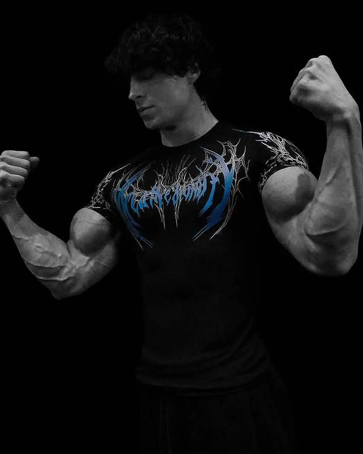 GYM T-shirt Men's Dark Gothic Print Muscle Tee  High Elasticity And Quick Drying Exercise For Bodybuilding Training 2026 Summer