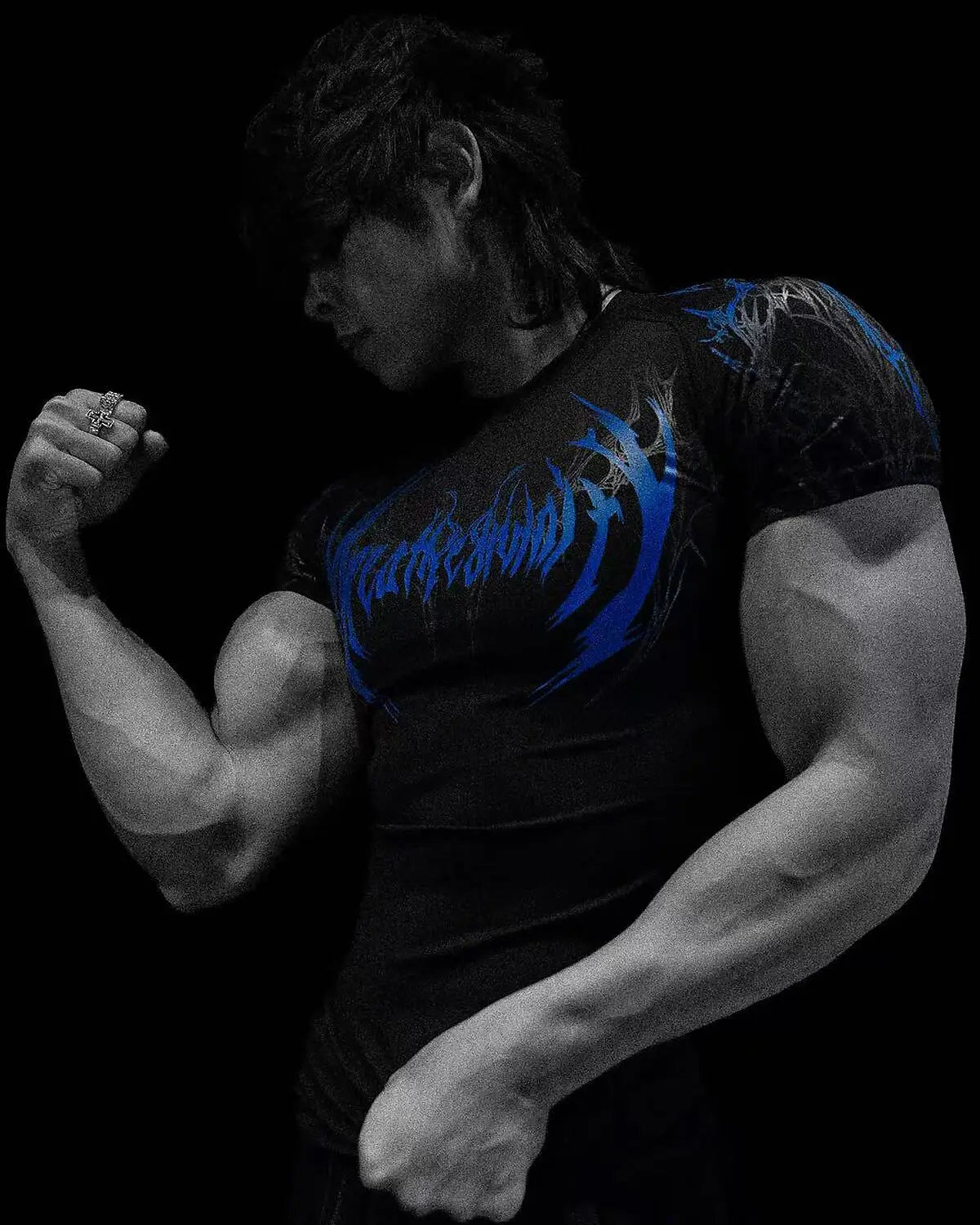 GYM T-shirt Men's Dark Gothic Print Muscle Tee  High Elasticity And Quick Drying Exercise For Bodybuilding Training 2026 Summer