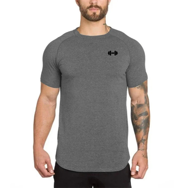 Gym Bodybuilding Workout Clothing Sportswear Mens Casual Short-sleeved Cotton Shirts Summer Fitness Breathable Slim Fit T-Shirts