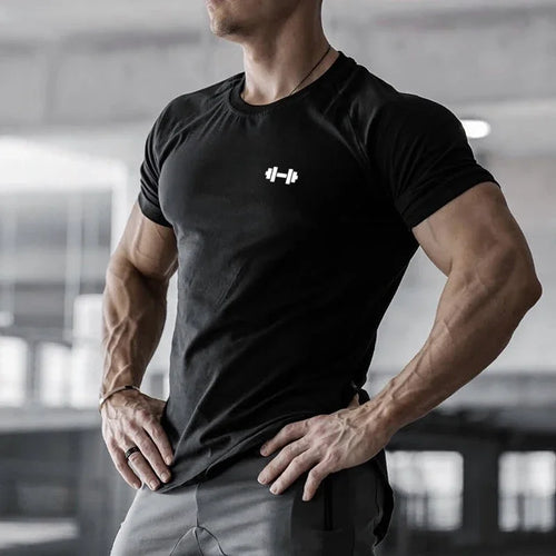 Gym Bodybuilding Workout Clothing Sportswear Mens Casual Short-sleeved Cotton Shirts Summer Fitness Breathable Slim Fit T-Shirts